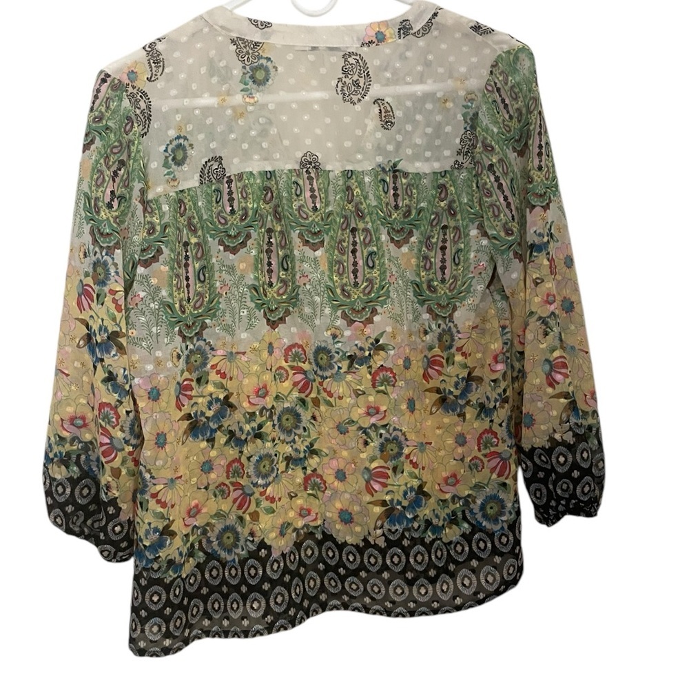 Fig and Flower Paisley Chiffom Pleated Top Small Petite EUC Floral Boho Sheer - Picture 3 of 8